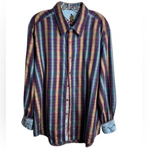 Robert Graham classic Chiswick stripe flip cuff plaid/ paisley LS- 2XL shirt
